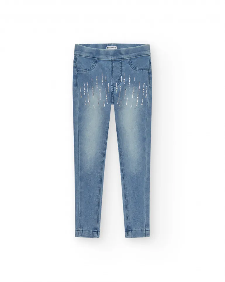 Pantalon pour fille en bleu avec détails brillants et tissu élastique