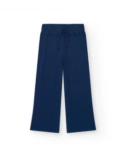 Pantalon pour fille en bleu avec taille élastique et cordon de serrage.