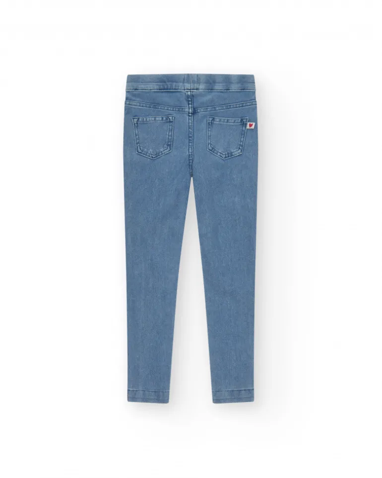 Pantalon pour fille en bleu avec détails brillants et tissu élastique