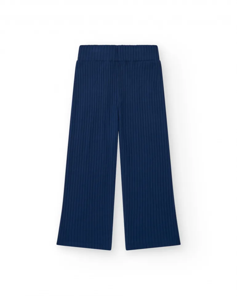 Pantalon pour fille en bleu avec taille élastique et cordon de serrage.