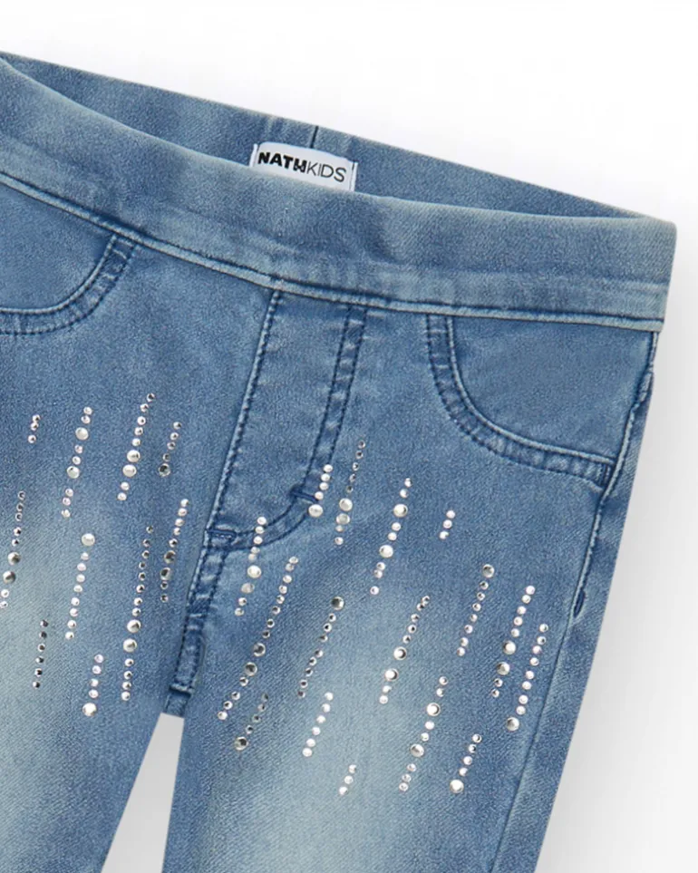 Pantalon pour fille en bleu avec détails brillants et tissu élastique