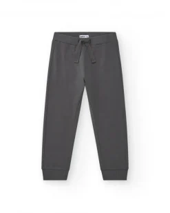 Pantalon pour garçon en gris avec taille élastique et cordon de serrage.