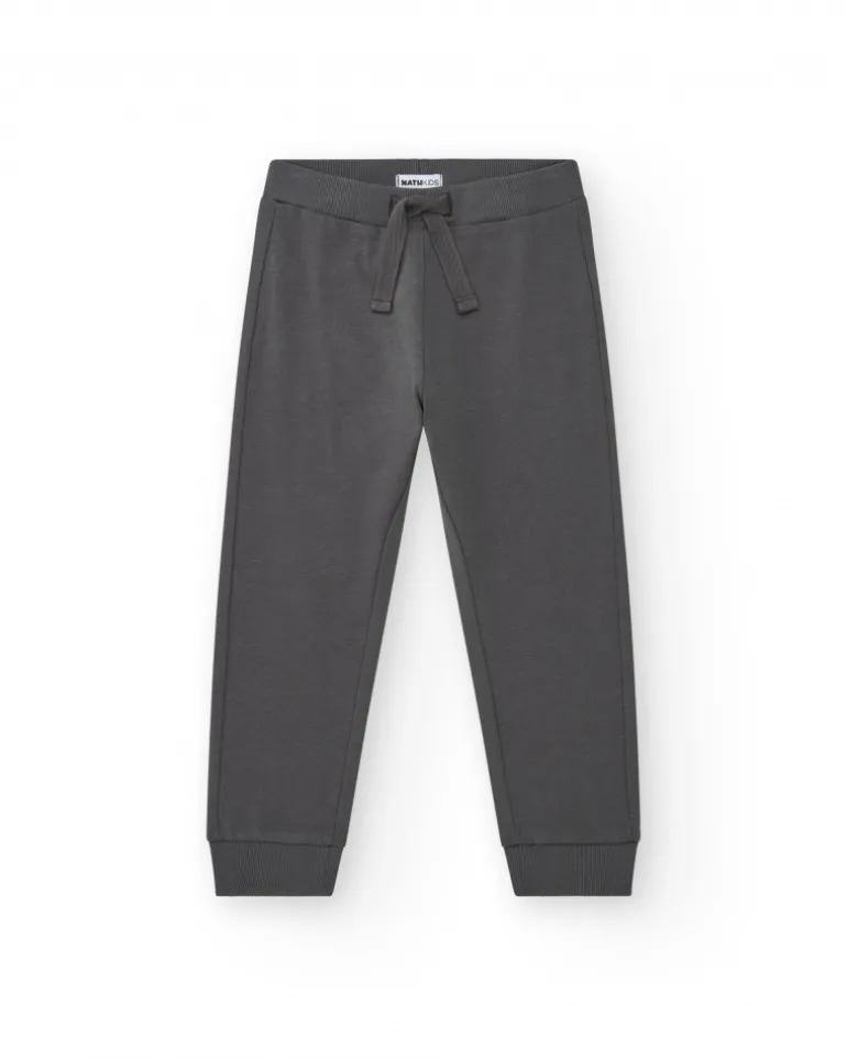 Pantalon pour garçon en gris avec taille élastique et cordon de serrage.