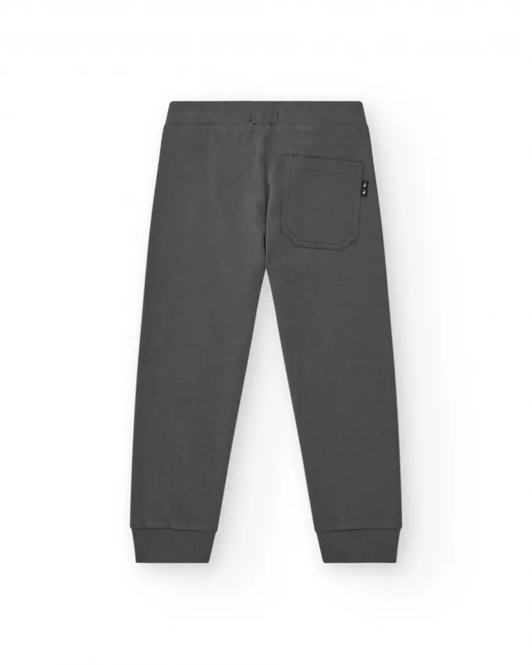 Pantalon pour garçon en gris avec taille élastique et cordon de serrage.