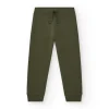 Pantalon pour garçon en vert avec taille élastique et cordon de serrage.