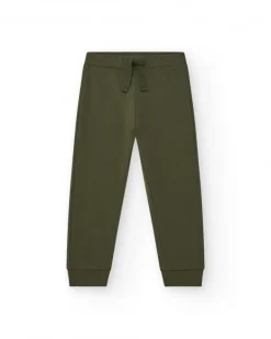 Pantalon pour garçon en vert avec taille élastique et cordon de serrage.