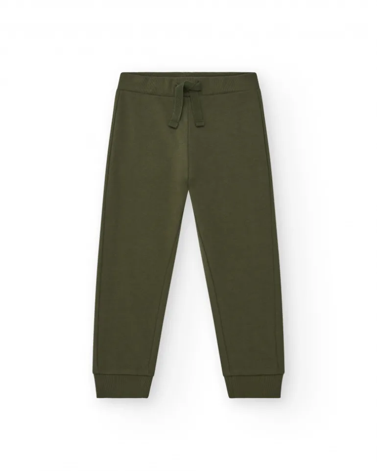 Pantalon pour garçon en vert avec taille élastique et cordon de serrage.