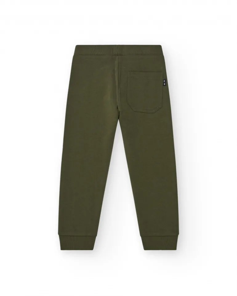 Pantalon pour garçon en vert avec taille élastique et cordon de serrage.