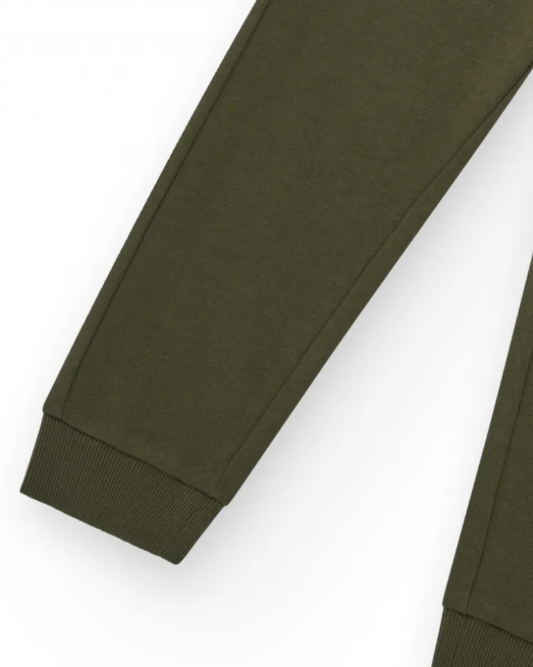 Pantalon pour garçon en vert avec taille élastique et cordon de serrage.