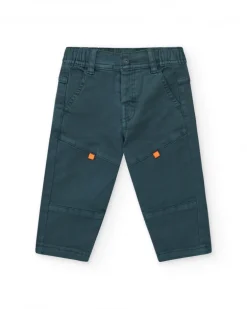 Pantalon vert pour garçon avec détails orange et taille élastique