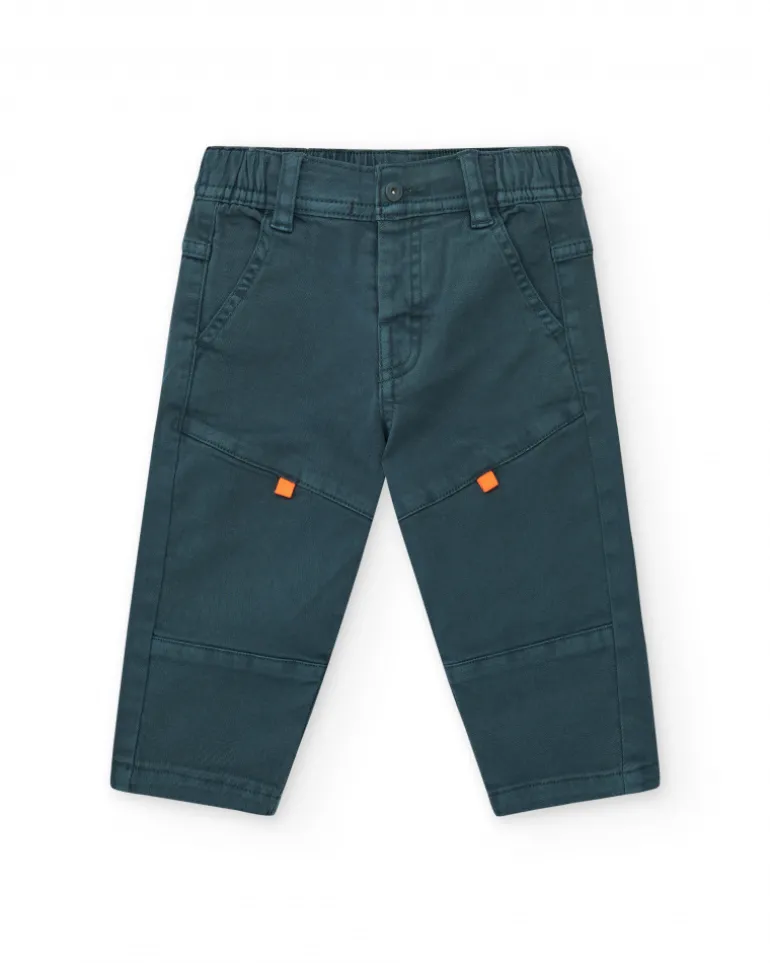 Pantalon vert pour garçon avec détails orange et taille élastique