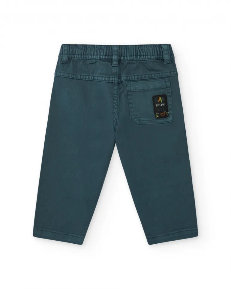 Pantalon vert pour garçon avec détails orange et taille élastique