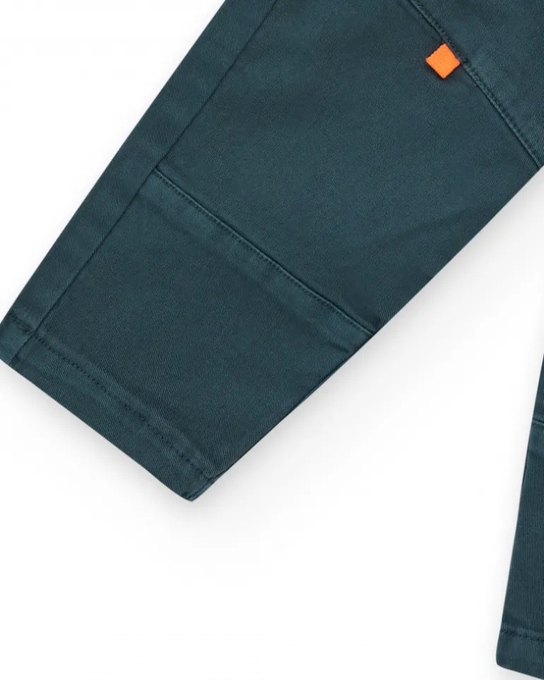 Pantalon vert pour garçon avec détails orange et taille élastique