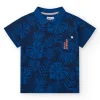 Polo pour garçon en bleu avec imprimé tropical et broderie.