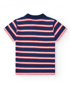 Polo pour garçon en rouge avec col boutonné et broderie