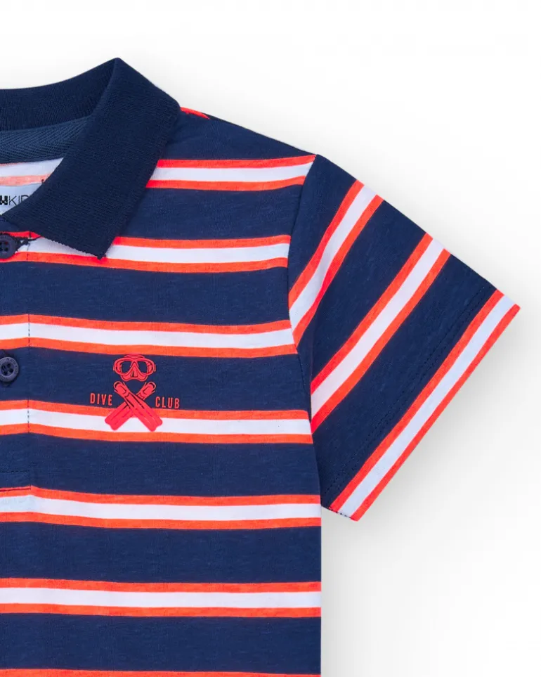 Polo pour garçon en rouge avec col boutonné et broderie