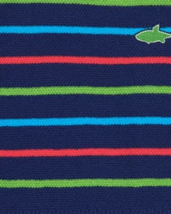 Pull bleu marine pour garçon avec rayures et requin brodé