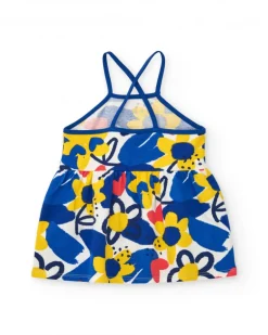 Robe à bretelles bleue pour fille avec fleurs