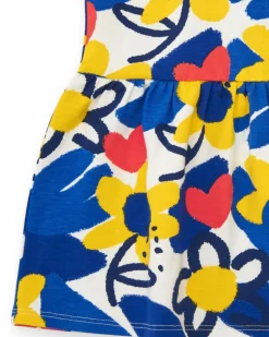 Robe à bretelles bleue pour fille avec fleurs