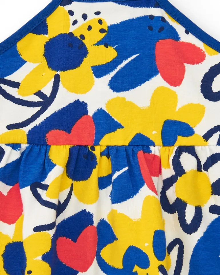 Robe à bretelles bleue pour fille avec fleurs