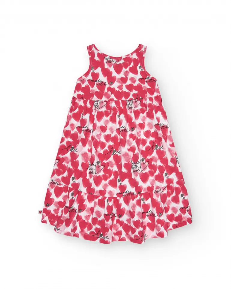 Robe à bretelles pour fille avec cœurs en rouge et blanc