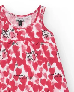 Robe à bretelles pour fille avec cœurs en rouge et blanc