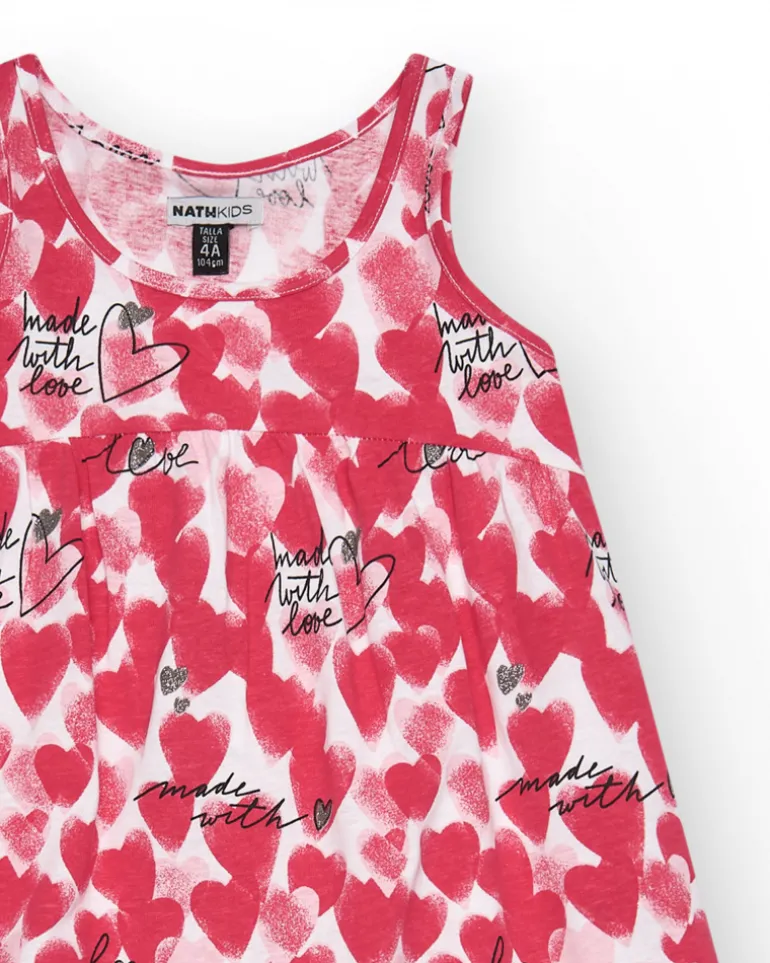 Robe à bretelles pour fille avec cœurs en rouge et blanc