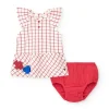 Robe blanche à carreaux rouges avec culotte rouge assortie