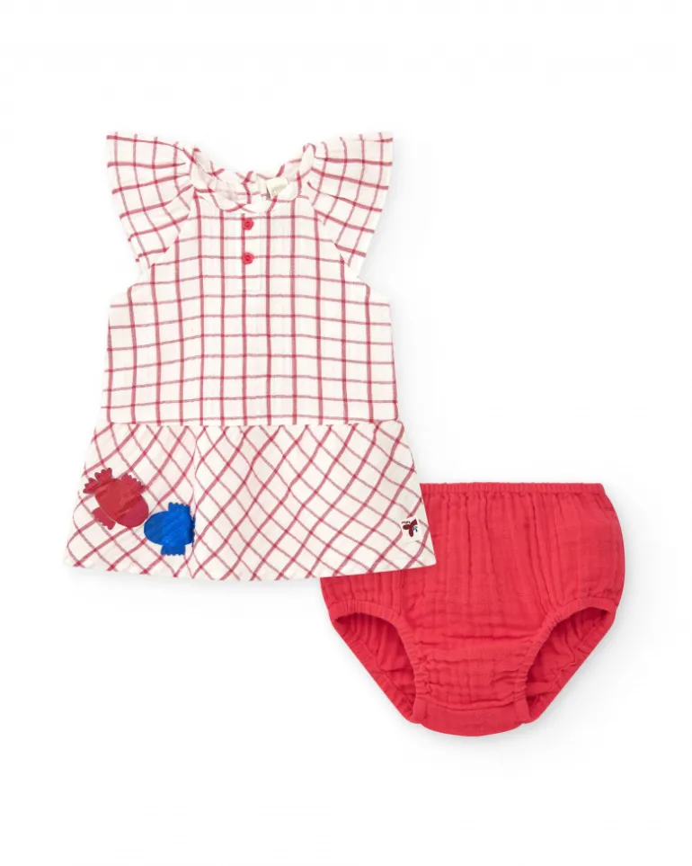 Robe blanche à carreaux rouges avec culotte rouge assortie