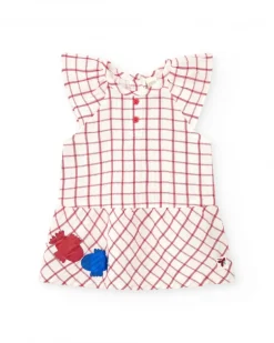 Robe blanche à carreaux rouges avec culotte rouge assortie