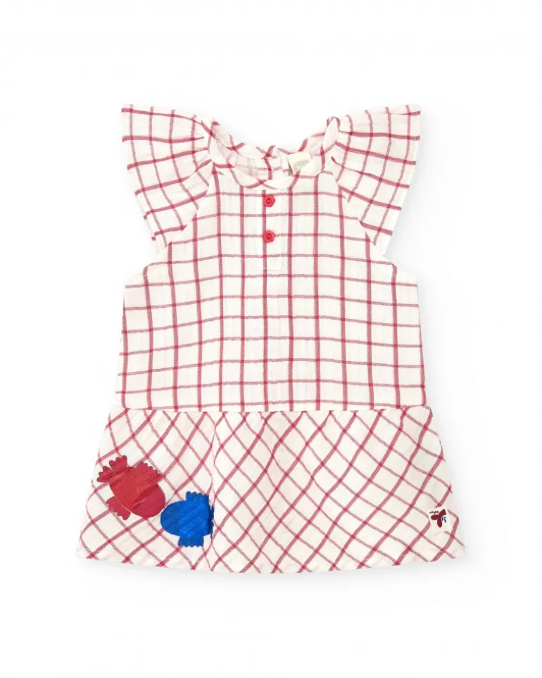 Robe blanche à carreaux rouges avec culotte rouge assortie