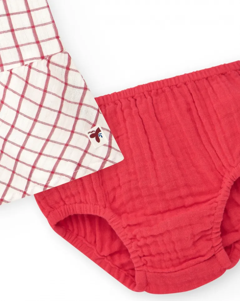 Robe blanche à carreaux rouges avec culotte rouge assortie