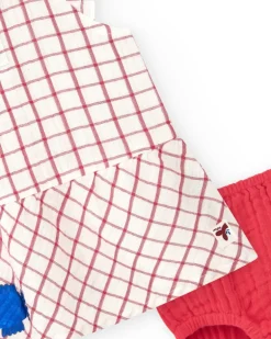 Robe blanche à carreaux rouges avec culotte rouge assortie