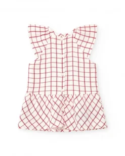 Robe blanche à carreaux rouges avec culotte rouge assortie