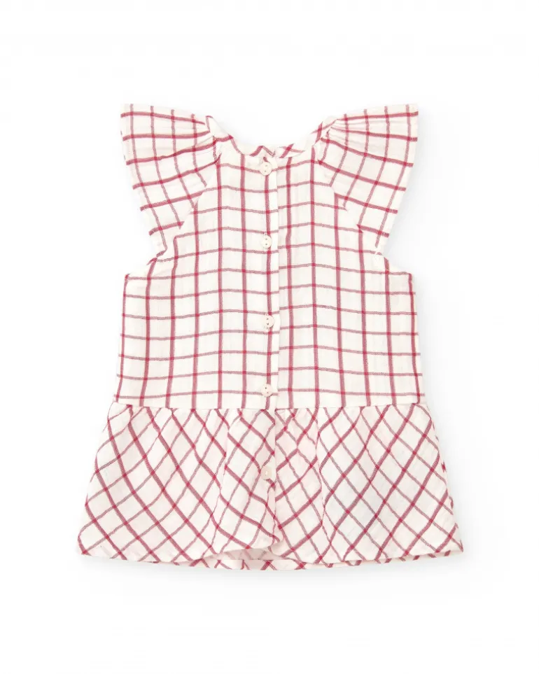 Robe blanche à carreaux rouges avec culotte rouge assortie