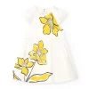 Robe blanche pour fille avec imprimé floral jaune et volants
