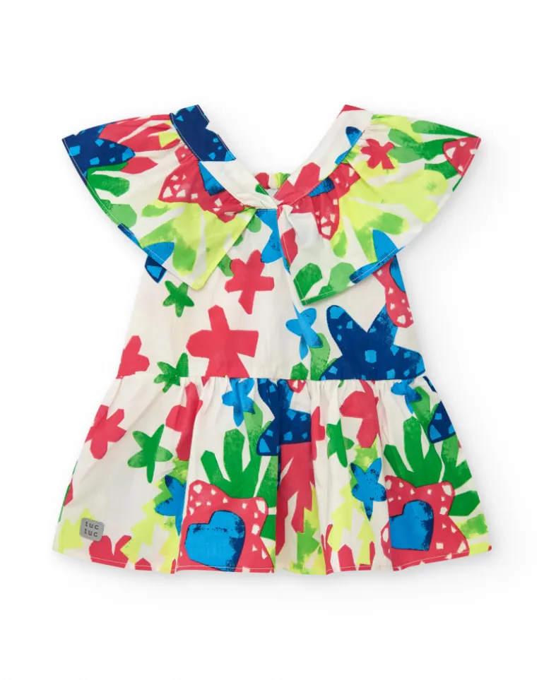 Robe blanche pour fille avec imprimé floral et volants