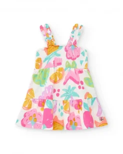 Robe blanche pour fille avec imprimé floral et bretelles froncées