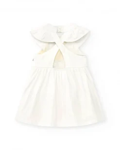 Robe blanche pour fille avec imprimé floral jaune et volants