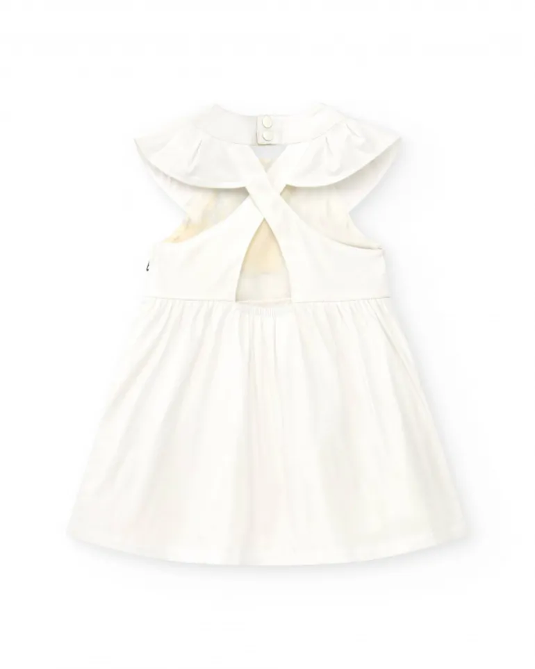 Robe blanche pour fille avec imprimé floral jaune et volants