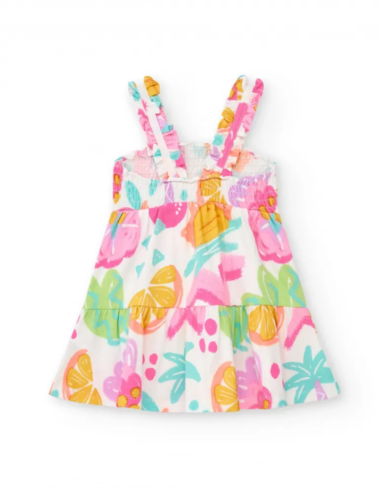 Robe blanche pour fille avec imprimé floral et bretelles froncées