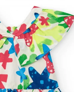 Robe blanche pour fille avec imprimé floral et volants