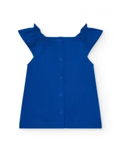 Robe bleue en tricot pour fille avec imprimé marin et corail rose