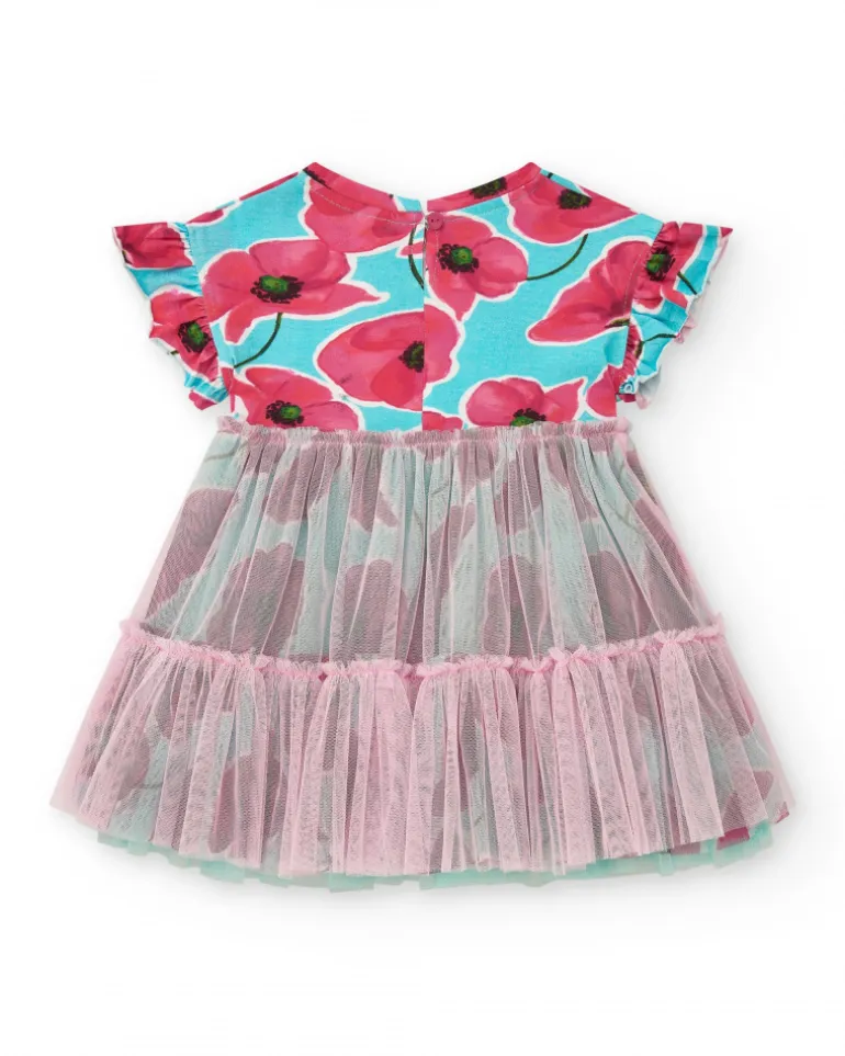 Robe bleue florale pour fille avec jupe en tulle