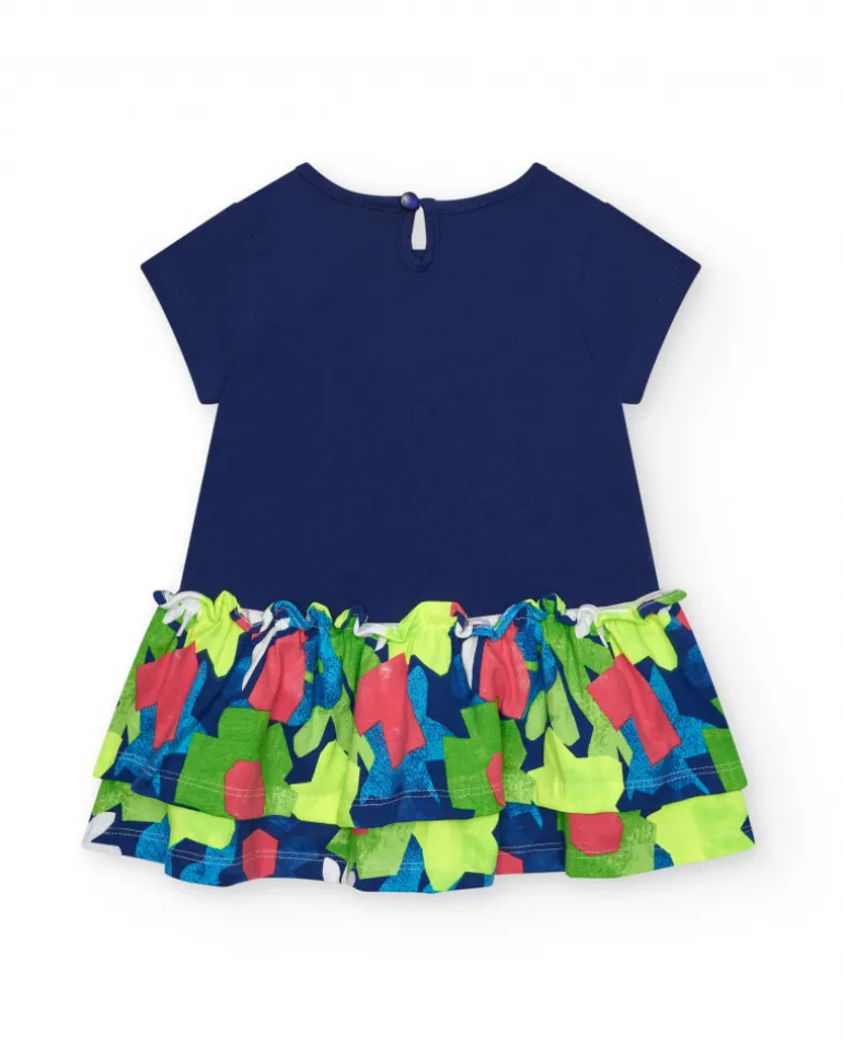 Robe bleue pour fille avec étoile jaune et jupe fleurie