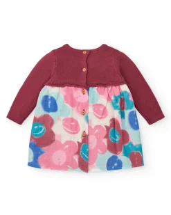 Robe combinée fille bordeaux avec jupe imprimée fleurie collection Hedgehog Forest