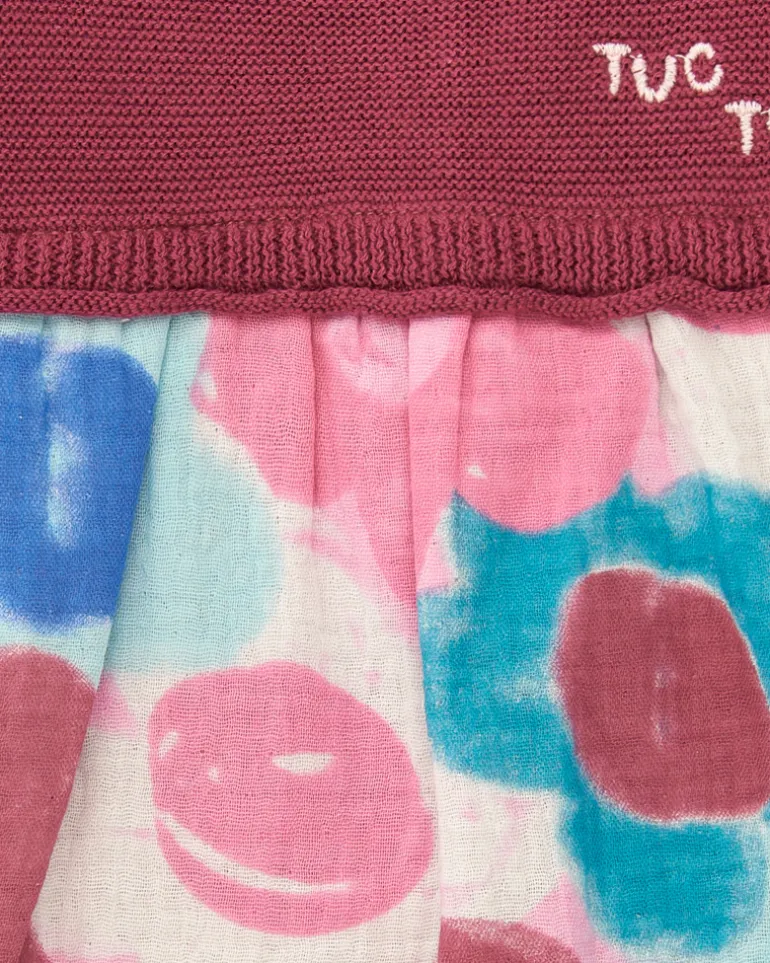 Robe combinée fille bordeaux avec jupe imprimée fleurie collection Hedgehog Forest