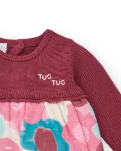 Robe combinée fille bordeaux avec jupe imprimée fleurie collection Hedgehog Forest