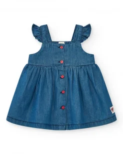 Robe en denim pour fille avec volants et boutons rouges