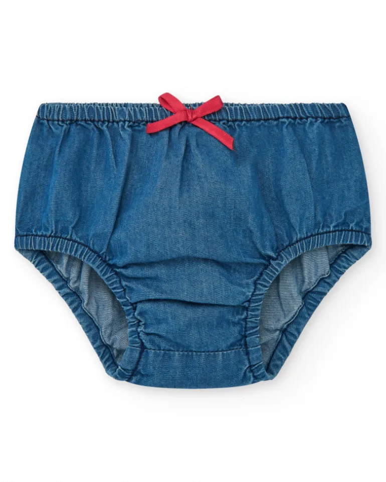 Robe en denim pour fille avec volants et boutons rouges